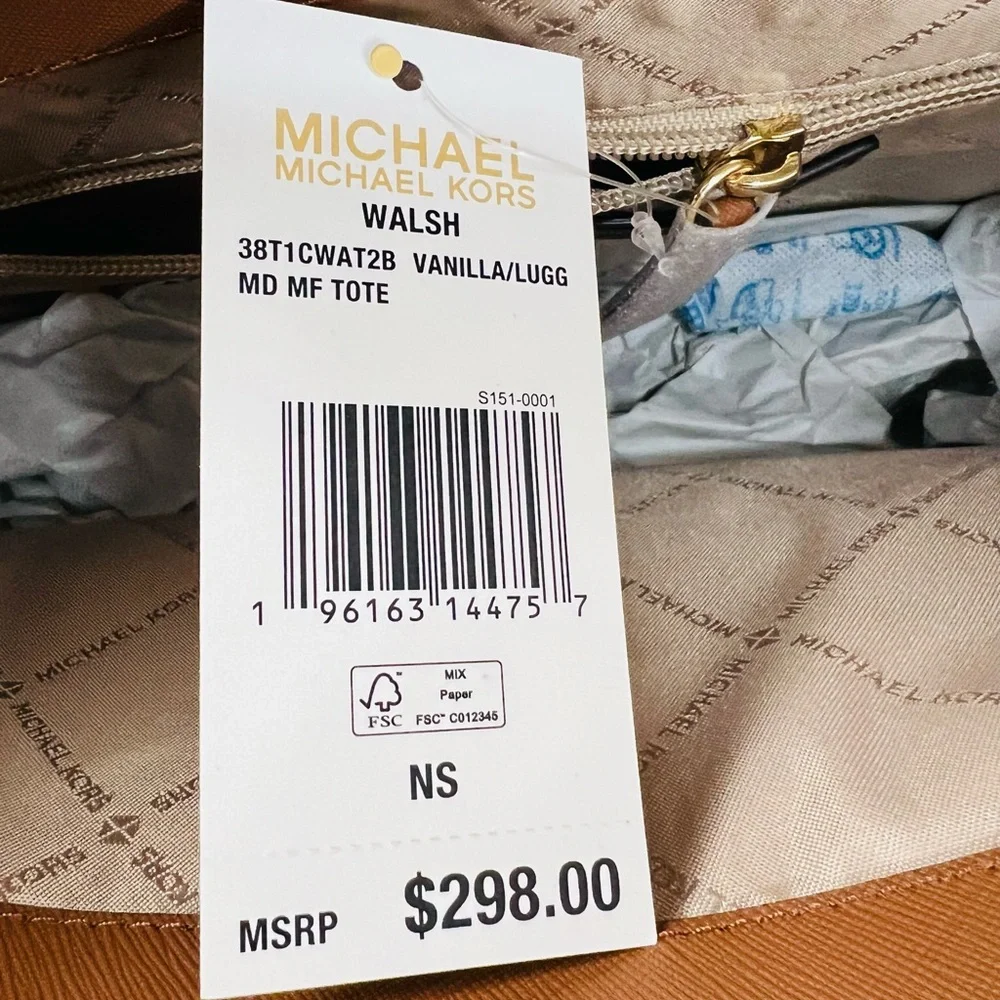 Michael Kors Signature Logo Walsh Medium Tote Vanilla Brown Shoulder Bag - Picture 9 of 12